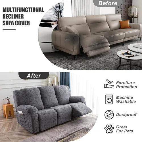 Miniatura 4 de Fundas para Sofá Reclinable Seccional Funda de Sofá para Sofá Reclinable de 3 Asientos, 5 Piezas Funda Elástica para Sofá de 3 Cojines Reclinable