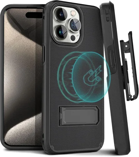 Miniatura 14 de MOTIVE Funda para iPhone 15 con clip para cinturón, magnética compatible con MagSafe, combo de funda de carcasa a prueba de golpes, funda para Negro