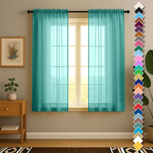 Miniatura 39 de YHSF Cortinas traslúcidas – Juego de 2 paneles para decoración del hogar – Elegantes cortinas de gasa sólida con bolsillo para barra