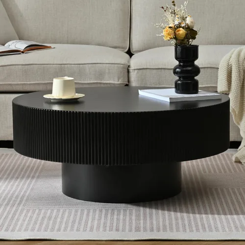 Miniatura 3 de Merax Mesa de café moderna redonda de 31 pulgadas con base resistente, mesas centrales de madera para sala de estar, recepción, fácil de ensamblar