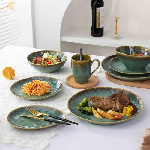 Miniatura 4 de Henten Home Platos de postre de cerámica, juego de 4 platos de ensalada de 8.5 pulgadas, platos de porcelana para servir bocadillos para pastel