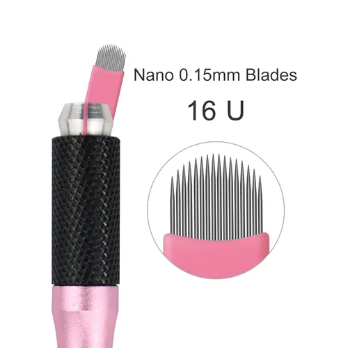 Miniatura 2 de 50 cuchillas de microblading desechables rosadas, microcuchillas de 0.006 in, nanoagujas perfectas para trazos de cabello, cejas, agujas más finas