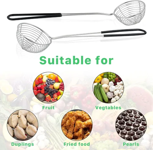 Miniatura 5 de 12 cucharas coladoras de olla caliente, colador de araña de acero inoxidable de 2.5 pulgadas, cucharón de olla caliente con mango aislado