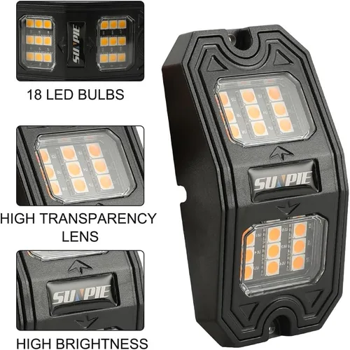 Miniatura 2 de SUNPIE 8 cápsulas de luz LED de roca ámbar de conexión rápida, 18 chips de ángulo amplio, cables de extensión de 4M para cada luz, almohadillas