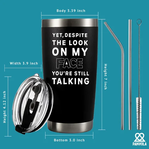 Miniatura 8 de Aunque a pesar de la mirada en mi cara, sigues hablando Taza de acero inoxidable con aislamiento al vacío, regalo sarcástico de compañeros