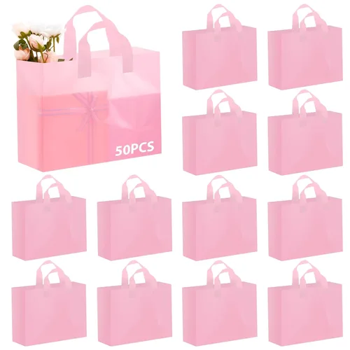Miniatura 14 de Amylove 80 bolsas de regalo transparentes a granel con asa, bolsa de plástico esmerilado, embalaje reutilizable, envoltura de golosinas
