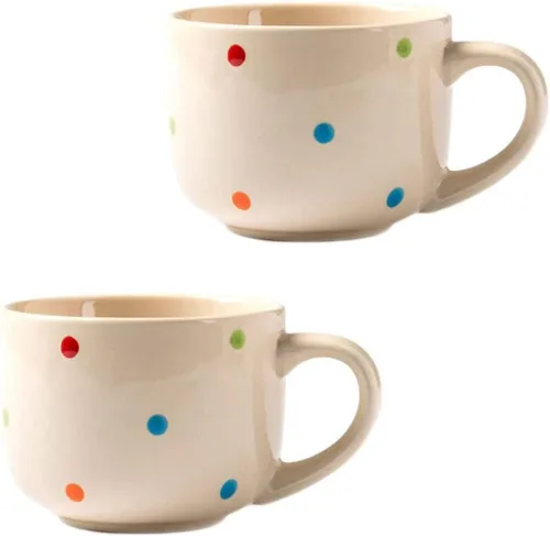 Miniatura 7 de CHOOLD Taza de café de cerámica con lunares, taza de té, tazas gigantes, cuenco de sopa con asa, 15 onzas Azul