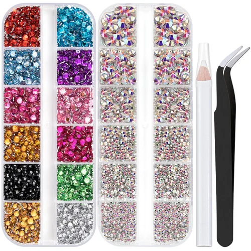 Miniatura 37 de Dos paquetes de diamantes de imitación de parte trasera plana, 4520 piezas, diamantes de imitación coloridos para uñas, multicolor + AB + gemas