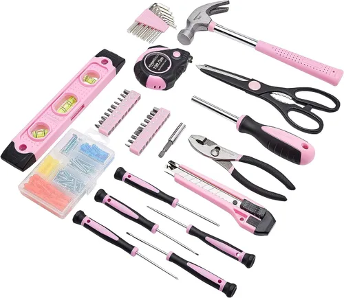 Miniatura 2 de Amazon Basics Kit de herramientas para el hogar con estuche de almacenamiento, 142 piezas, rosa, 13.39 x 9.25 x 2.95 pulgadas