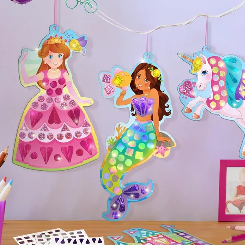 Miniatura 4 de Imagimake Mosaico de espejo - Princesa y unicornio 10 plantillas, más de 950 calcomanías Juego de arte de puntos de bricolaje Kits