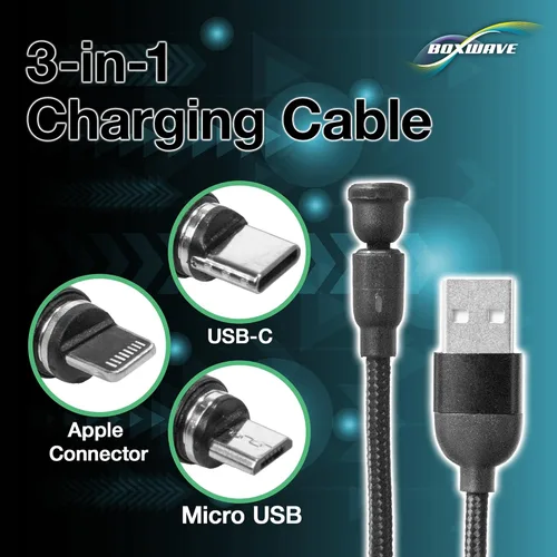 Miniatura 5 de BoxWave Cable compatible con Auna TRK-861 - MagnetoSnap AllCharge, cable de carga magnético USB tipo C Micro USB para Auna TRK-861 - Negro azabache