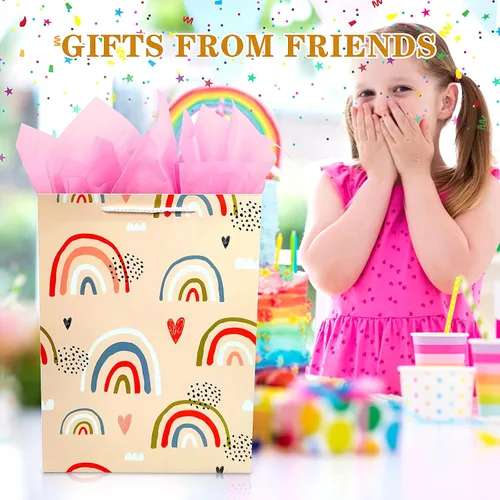 Miniatura 7 de Bolsa de regalo para niñas, bolsa de regalo grande de cumpleaños, juego a granel que incluye 2 bolsas de regalo de papel con papel de seda, bolsas