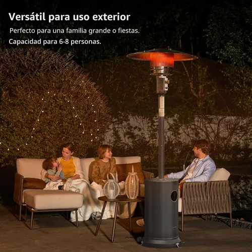 Miniatura 8 de EAST OAK Calentador de patio de 50,000 BTU para uso al aire libre con diseño de mesa redonda, quemador de acero inoxidable de doble capa, ruedas