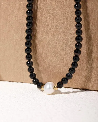 Miniatura 4 de Jewever Gargantilla de perlas cultivadas de agua dulce con ágata negra para mujer, cristales y piedras curativas, regalo de joyería, collar