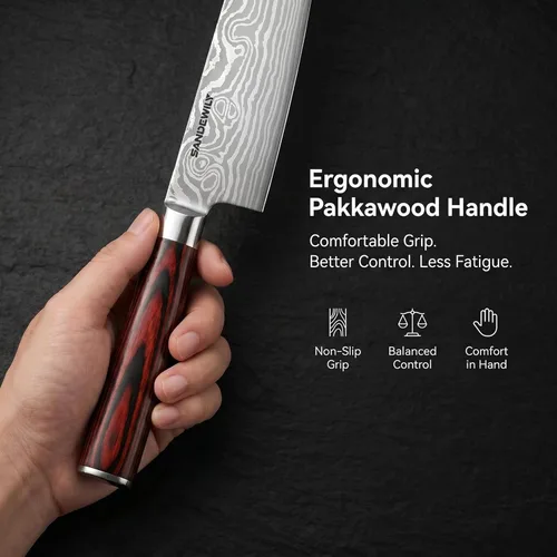 Miniatura 5 de Juego de cuchillos de cocina de 3 piezas, cuchillos afilados de acero inoxidable de alto carbono con vainas, chef de 8 pulgadas, Kiritsuke de 7.5