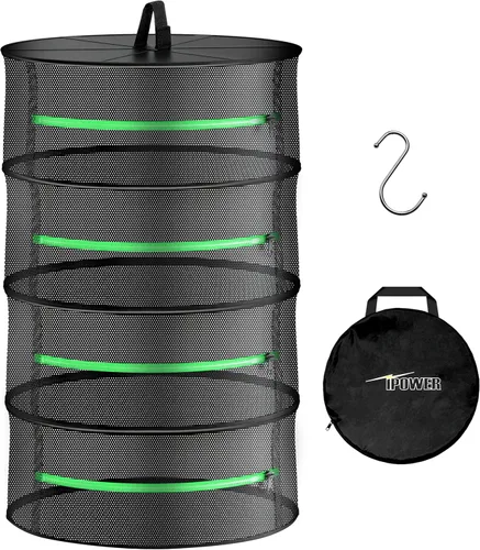 Miniatura 15 de iPower Red de secado plegable de malla para hierbas de 2 pies y 6 capas con cremalleras, anillo resistente para plantas hidropónicas, bolsa
