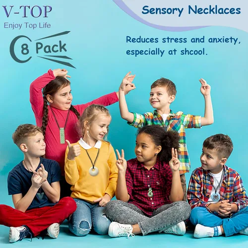 Miniatura 7 de Paquete de 8 collares masticables para niños y adultos, juguetes sensoriales para autismo, TDAH, SPD, masticar, morderse las uñas, juguetes