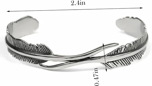 Miniatura 2 de Pulsera de plumas de plata Lucky Hope Cuff Jewelry Simple Retro para mujeres y hombres