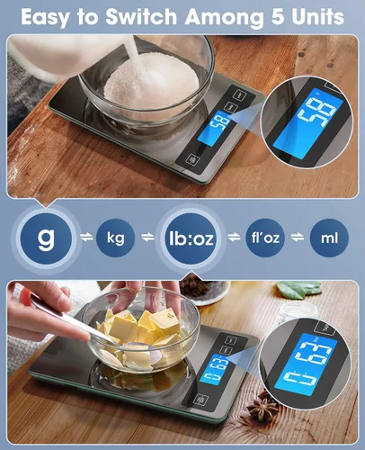 Miniatura 3 de Nicewell - Báscula de alimentos digital de 22 libras, báscula de cocina gris de acero inoxidable, peso en gramos y onzas para cocinar y hornear