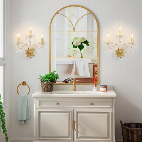 Miniatura 7 de WUZUPS Apliques de pared de 3 luces para dormitorio, sala de estar, baño, base E12, dorado