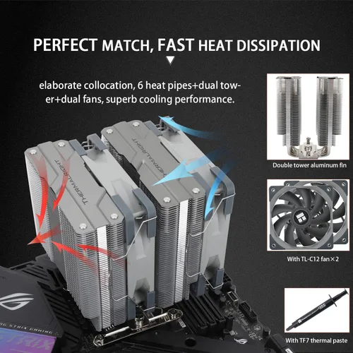 Miniatura 4 de Thermalright Peerless Assassin 120 - Enfriador de aire para CPU, 6 tubos de calor, ventiladores PWM duales de 4.724 in, 1550 rpm ± 10%, radiador