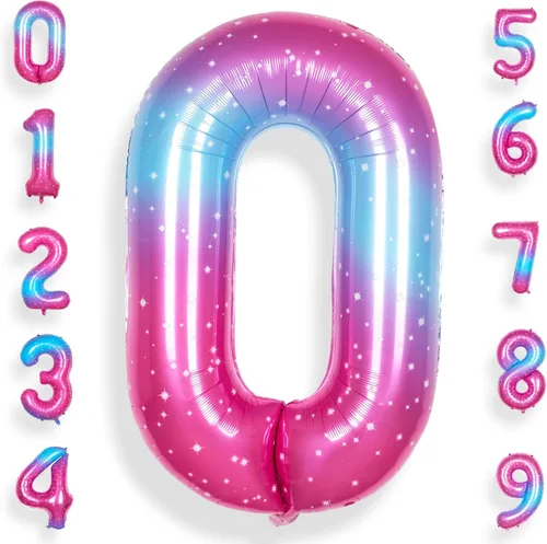 Globo de número 0 de 40 pulgadas para niño o niña grande estrellado 0-9, globo de Mylar grande del número 0, globos de feliz cumpleaños 0