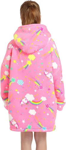 Miniatura 5 de Manta con Capucha Vestible para Niños de 4-12 Años, Manta con Capucha de Animales de Tamaño Grande, Súper Suave, Cómoda, Cálida, Franela de Rainbow