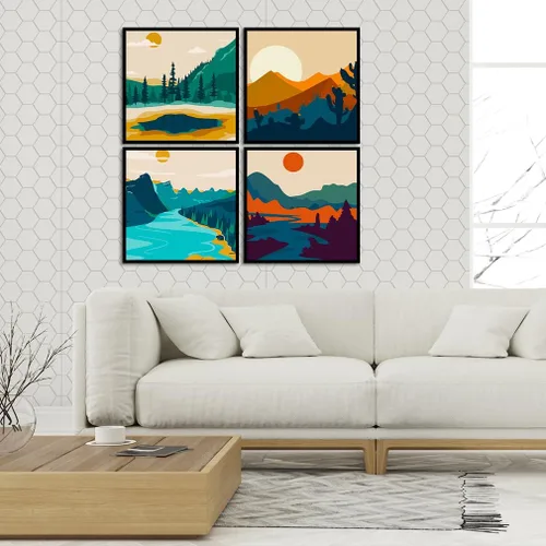 Miniatura 3 de FQOVKYN Paquete de 4 pinturas de atardecer por números para adultos principiantes, pintura de paisajes por números sobre lienzo, pintura acrílica