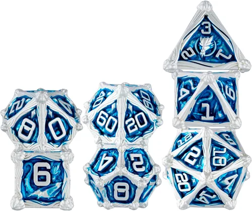 Surpass DND - Juego de dados de metal azul, 7 piezas, dados poliédricos para Calabozos y Dragones, dados MTG, Pathfinder para juegos de rol (azul)