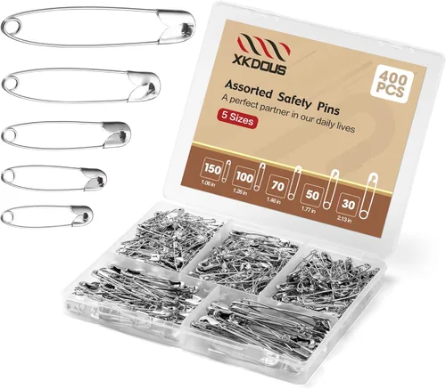 Miniatura 12 de XKDOUS Alfileres de seguridad – 150 unidades de varios tamaños de plata a granel – pequeños y grandes resistentes para ropa, costura, manualidades