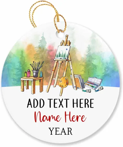 Adorno de Navidad personalizado para artista, regalo de adorno de artista para árbol de Navidad, adorno de Navidad de pintor 2026, texto