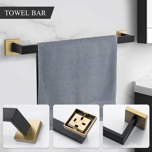 Miniatura 2 de TURS Juego de accesorios de baño de 5 piezas, juego de toalleros negros y dorados, incluye toallero de 24 pulgadas, soporte para toallas de mano