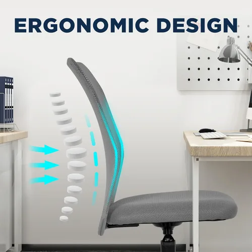 Miniatura 5 de FDW Silla para oficina en casa, de malla, con respaldo medio, silla sin brazos para computadora, ergonómica, giratoria, ajustable, moderna, con Gris