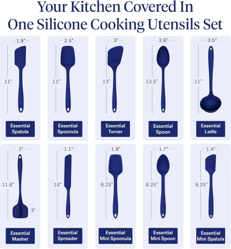Miniatura 3 de GIR: Get It Right Juego de 10 piezas de utensilios de cocina esenciales de silicona - Cucharón, espátula, volteador, cuchara y cucharada - Azul real
