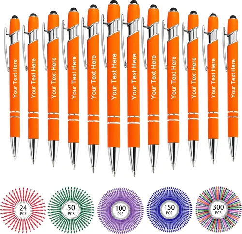Miniatura 38 de Hasta 500 bolígrafos personalizados a granel, bolígrafo grabado personalizado con punta de lápiz capacitivo, carcasa multicolor retráctil, bolígrafo