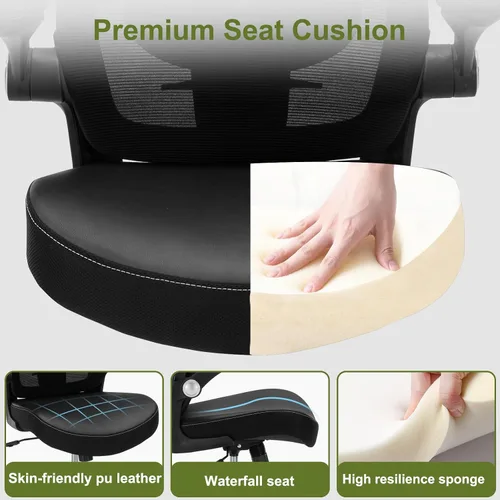 Miniatura 7 de Ergonomic PU Leather Office Chair, 400lbs Weight Capacity, Breathable Mesh Back, Adjustable Height & Flip-Up Arms, Heavy Duty Computer Desk Chair