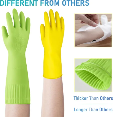 Miniatura 3 de Disfore Guantes de goma para lavar platos para limpieza de cocina, 2 pares de guantes largos de limpieza doméstica para lavar platos Medium 2 pares