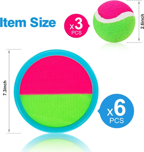 Miniatura 3 de Juegos al aire libre, juego de lanzamiento y pelota con 6 paletas y 3 pelotas, juegos de patio perfectos para niños de 4 a 8 años, regalos de Pascua