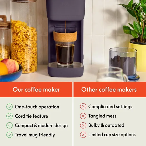 Miniatura 4 de BELLA Cafetera de una sola porción, cápsulas K y café molido compatible con bandeja de goteo extraíble y ajustable, apagado automático y accesorios