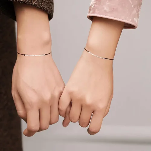 Miniatura 4 de Pulseras de plata de ley con código morse, regalos para mujeres, 2 piezas de promesa de meñique a juego, pulseras de amistad, divertidas e