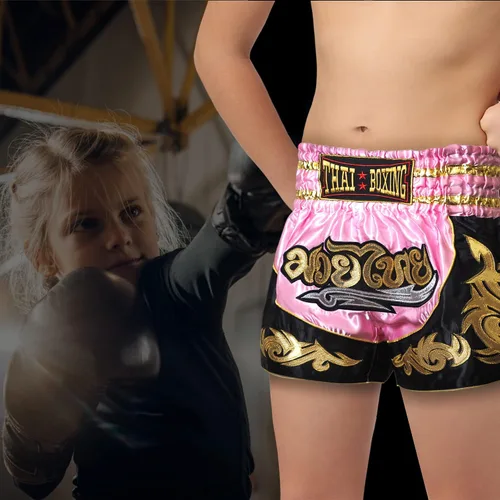 Miniatura 6 de Pantalones cortos de Muay Thai para niños (4 años a 10 años), boxeo, kickboxing, artes marciales mixtas para niños y niñas