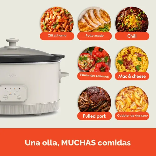 Miniatura 5 de bella Olla de cocción lenta programable de 6.0 cuartos de galón, revestimiento antiadherente de cerámica, temperatura ajustable y tiempos