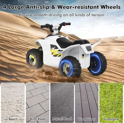 Miniatura 6 de DORTALA ATV para niños, auto motorizado de juguete alimentado por batería de 6 V, ruedas antideslizantes, Quad eléctrico de 4 ruedas para niños de 3