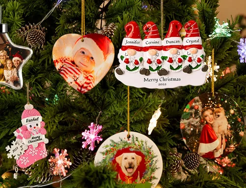 Miniatura 6 de Bemaystar Adornos personalizados de gnomos de Navidad 2024, familia de 4 adornos con nombres personalizados para árboles de Navidad