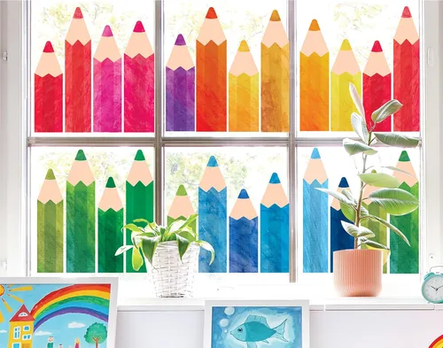 Miniatura 12 de Whaline 9 hojas coloridas de manzanas para ventana, calcomanías de doble cara para ventana de regreso a la escuela, manzanas de acuarela