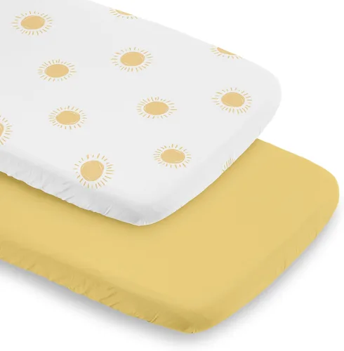 Miniatura 14 de Sweet Jojo Designs Mini sábana bajera para cuna para bebé (blanco y amarillo bohemio) para niñas o niños, guardería de recién nacidos/bebés, patios