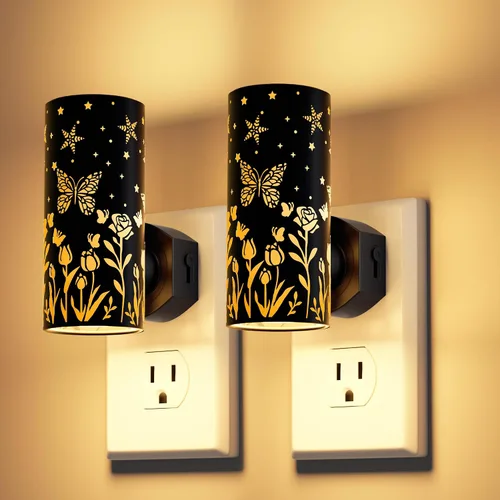 Miniatura 9 de Luces nocturnas LED enchufables a la pared, paquete de 2 luces nocturnas brillantes de 3000 K, sensor de atardecer a amanecer, regulable de 0 a 100