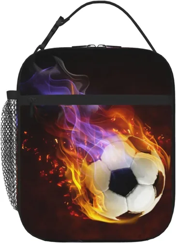 Miniatura 11 de Lonchera Deportiva con Estampado de Fútbol, Bolsa de Almuerzo Aislada Azul para Niños, Adolescentes, Niños y Niñas, Bolsa de Almuerzo Reutilizable