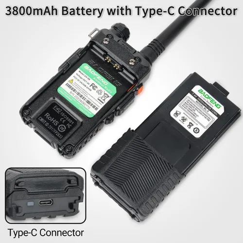 Miniatura 6 de BAOFENG Batería UV-5R BL-5 3800mAh USB-C de carga extendida de alta capacidad para radios UV5R BF-F8HP serie UV-5R con cable de carga tipo C