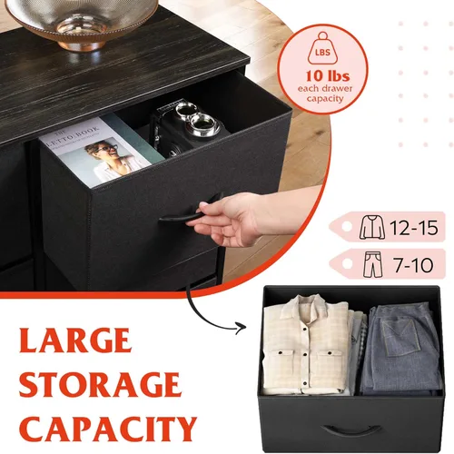 Miniatura 4 de WLIVE - Cómoda alta negra para dormitorio con 10 cajones, cómoda de dormitorio, muebles de cómoda para dormitorio, unidad organizadora de Negro